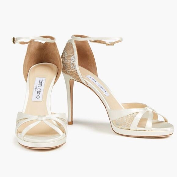 Jimmy Choo Talia 100 Ivory Lace Satin Heels | Size 41.5 | Bridal Wedding Shoes - Picture 1 of 13